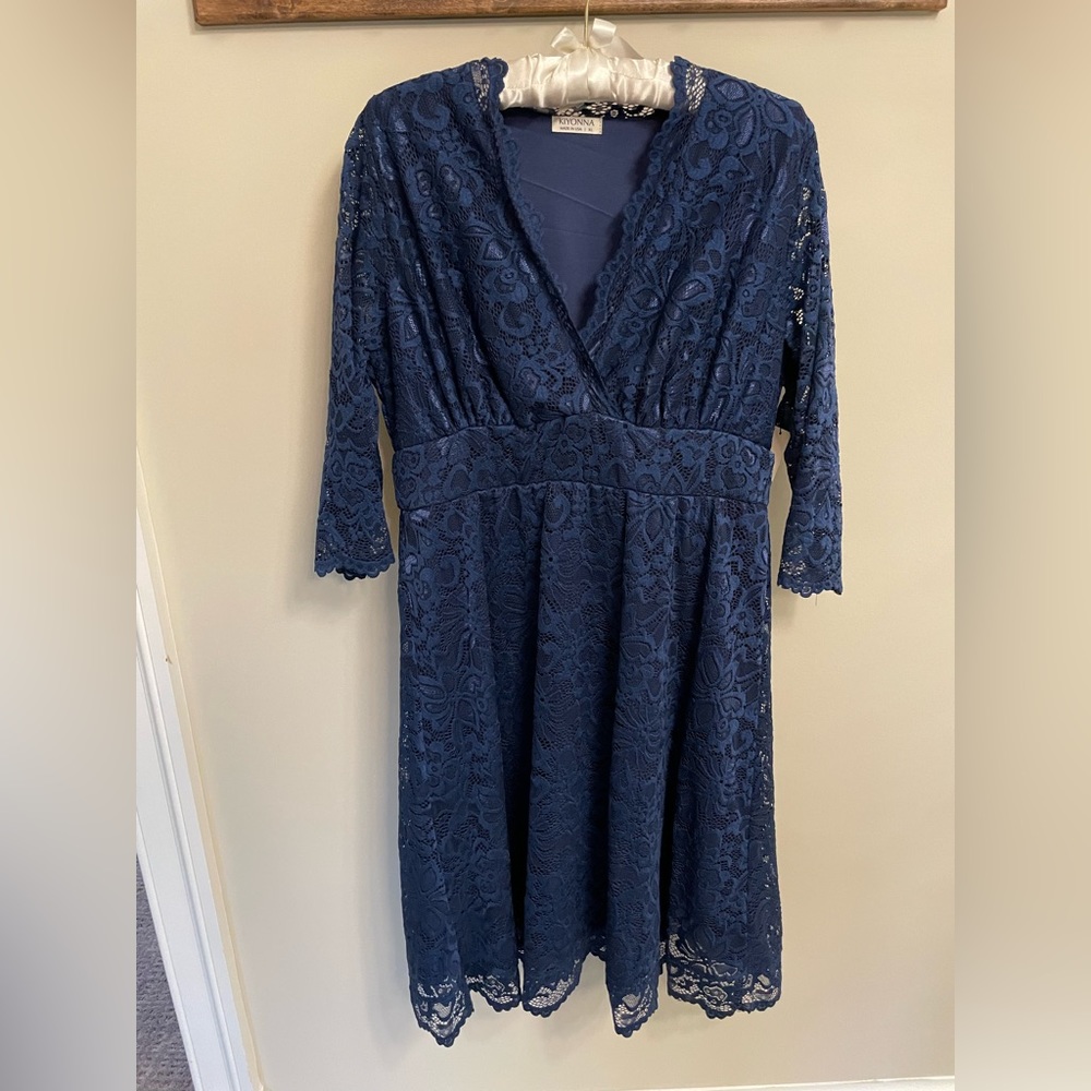 Women’s navy blue long sleeve lace midi a-line dress size xl